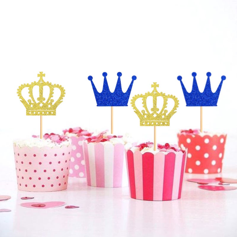 Ercadio 24 Pack Crown Cupcake Toppers - Royal Crown Prince & Queen Cupcake Picks for Theme Party Decoration Supplies - Image 5